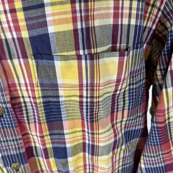 LANDS ENDS BUTTON DOWN LONG SLEEVE SHIRT MENS LARGE TALL YELLOW PLAID RED RIPPED - Picture 6 of 14